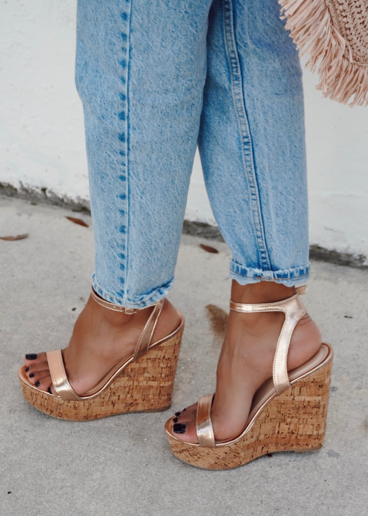 Rose gold cork hot sale wedges